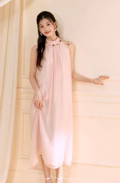 Halter Neck Beaded A-line Long Dress OSH0171