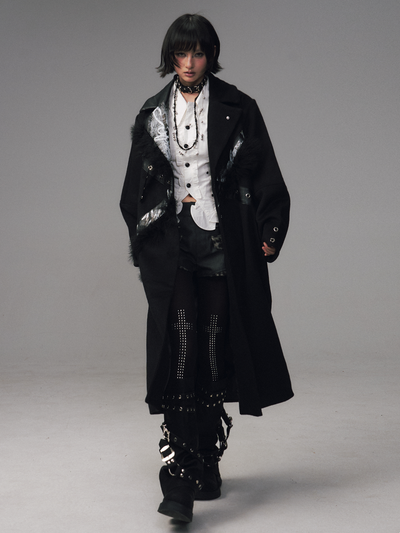 Punk Rock Print Patchwork Long Coat FRU0132