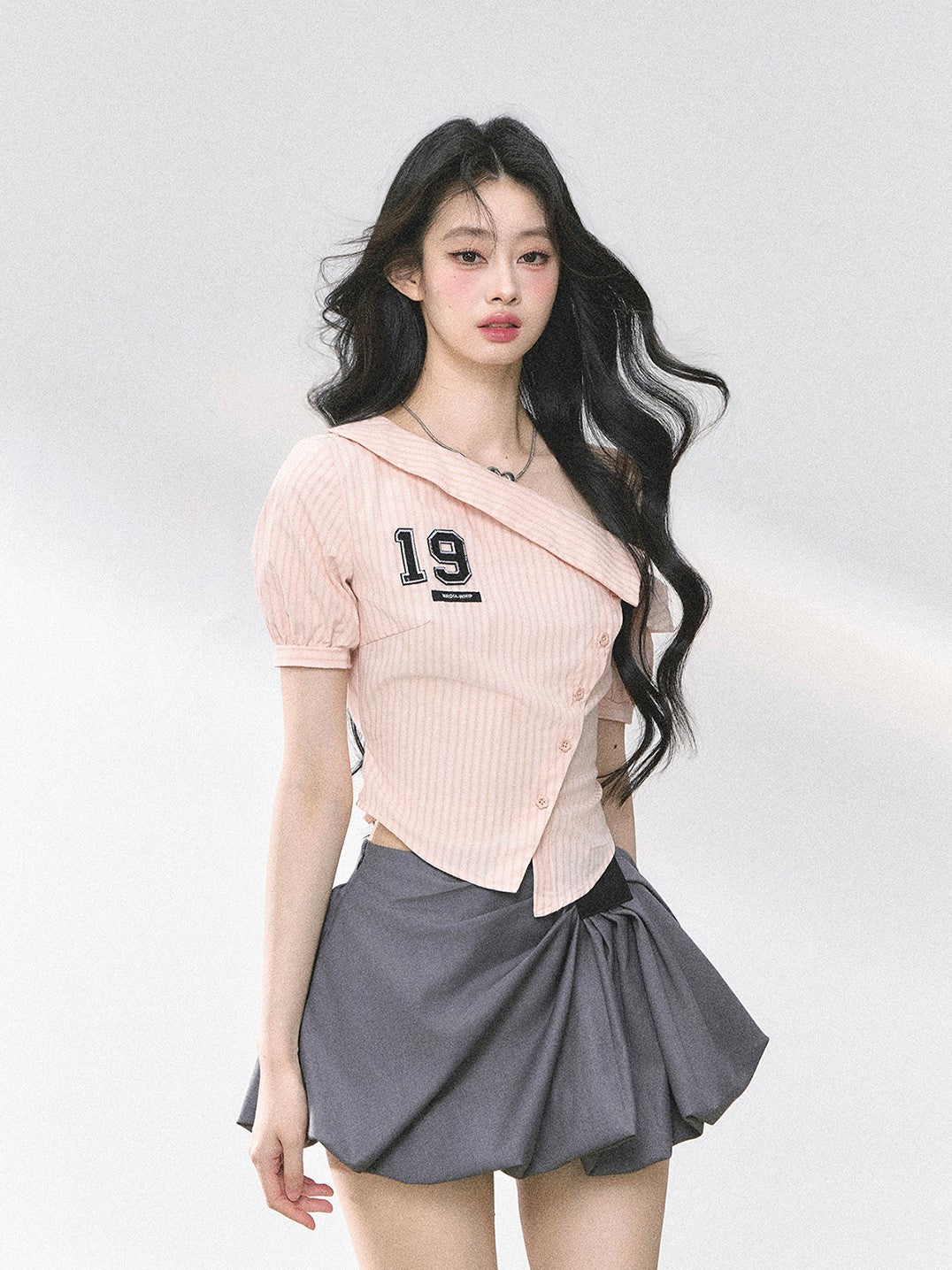 Oblique Shoulder Striped Shirt DIA0450