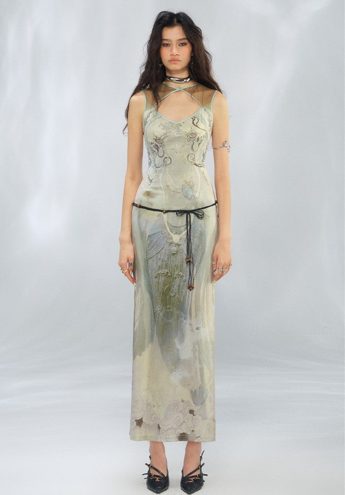 Cross-flower Mesh Print Dress OFA0241
