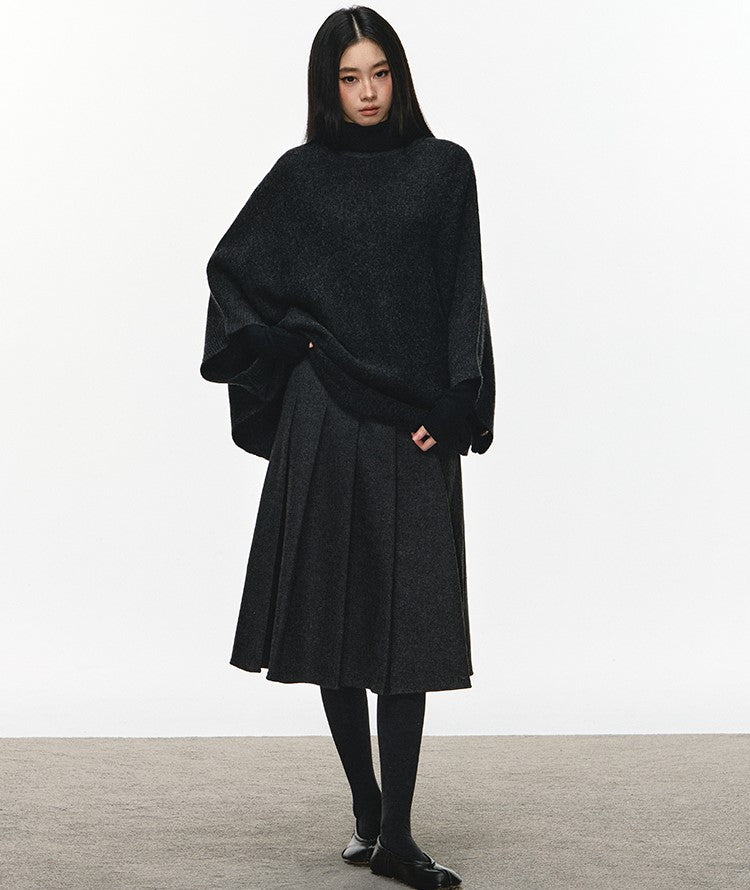 Gray High-waisted Pleated Midi Skirt ANA0114