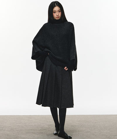 Gray High-waisted Pleated Midi Skirt ANA0114