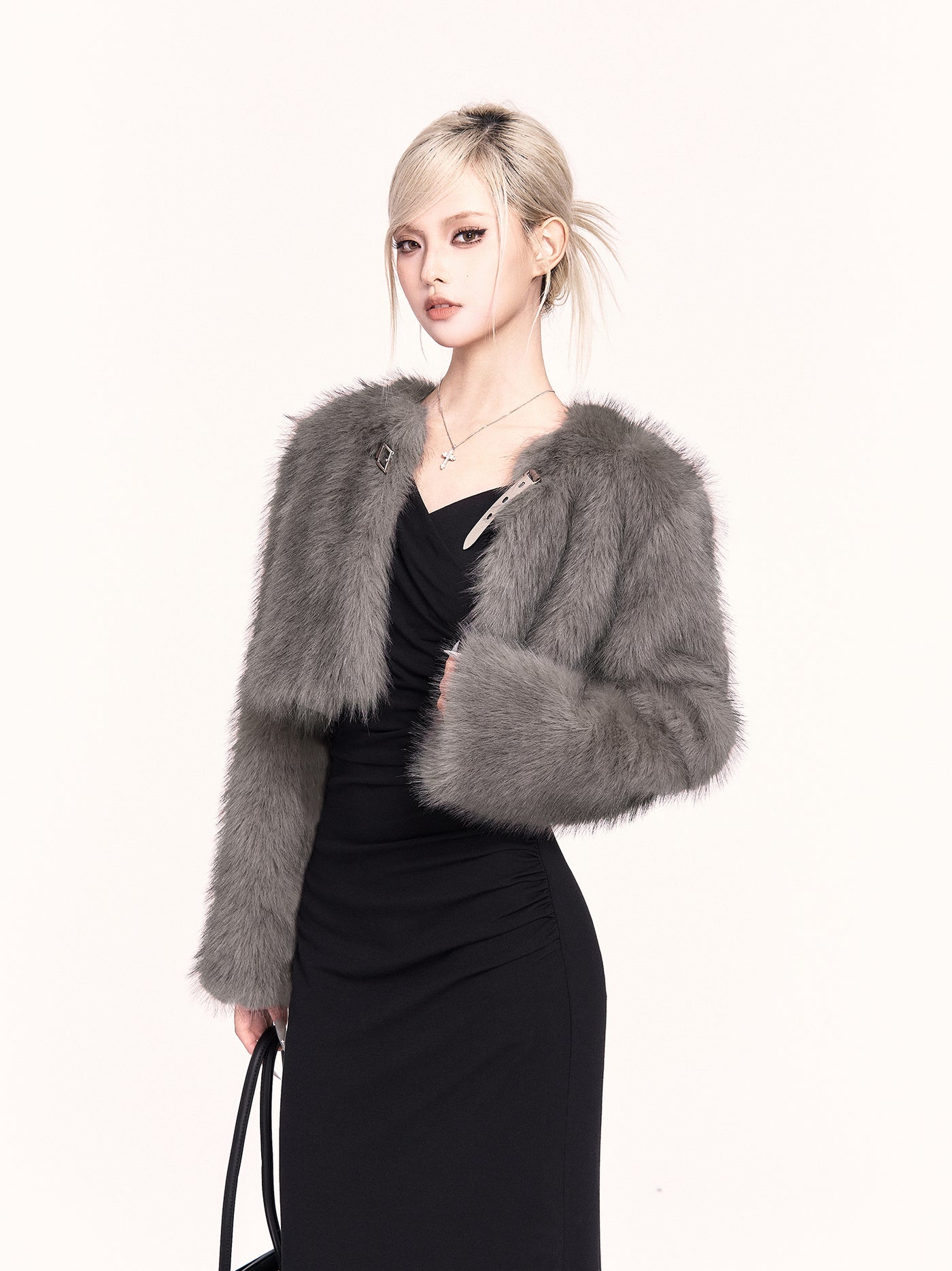 Gray Eco-friendly Fur Short Coat VOC0473