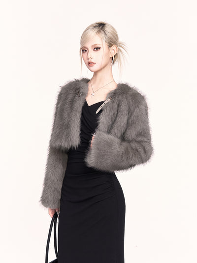 Gray Eco-friendly Fur Short Coat VOC0473