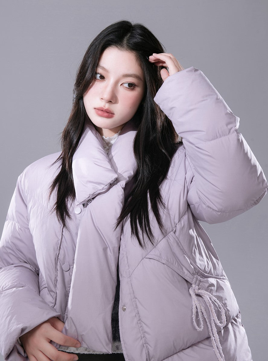 Purple Scarf Collar Warm Down Jacket COT0173