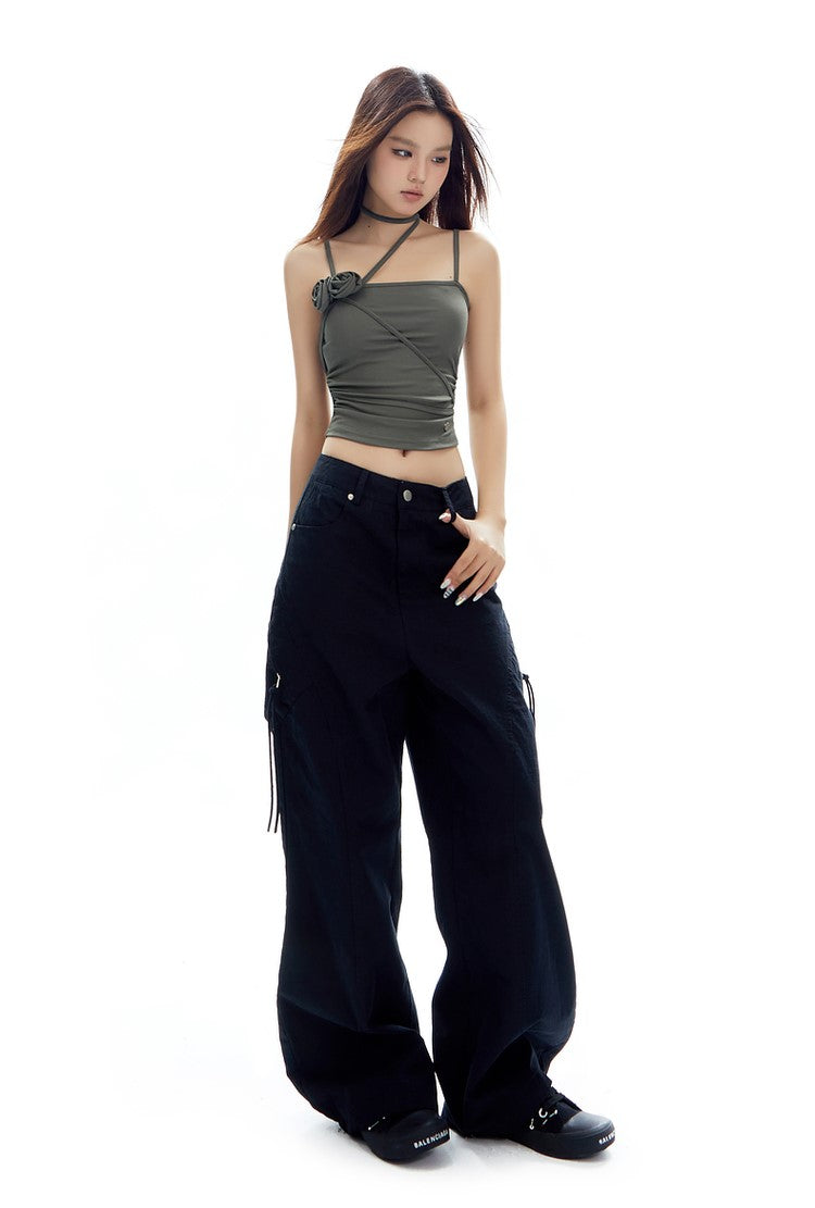 Street Straight Zipper Plaid Loose Casual Wide-leg Pants APE0323