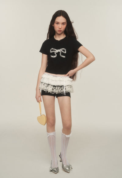 American Retro Slim Lace Bow T-shirt AYF0035