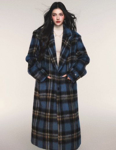 Blue Plaid Long Wool Coat LUL0215