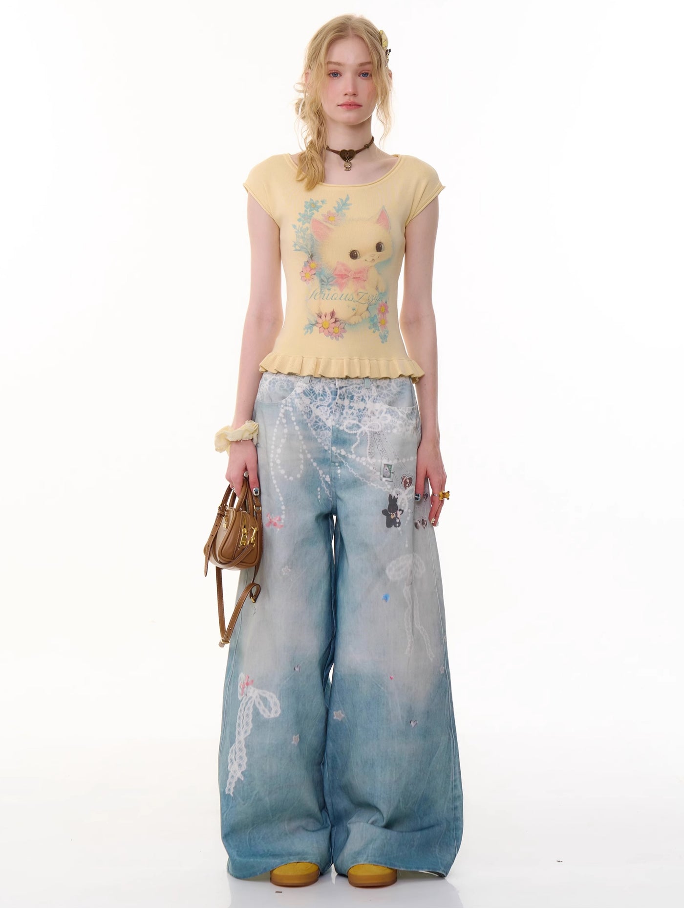 Chain Print Wide Leg Blue Jeans ZIZ0282