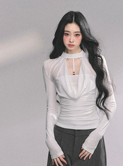 Fake Two-piece V-neck T-shirt DIA0596