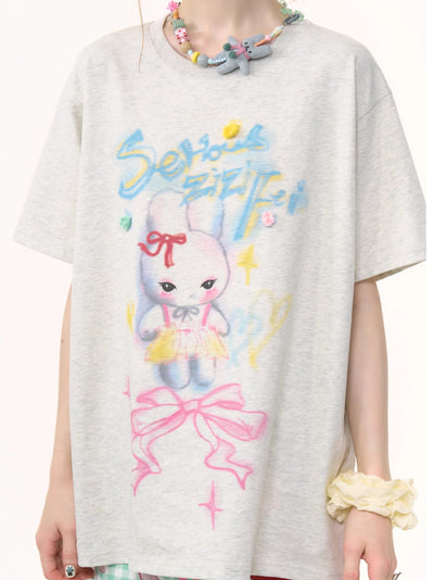 Letter Rabbit Print Loose T-shirt ZIZ0251