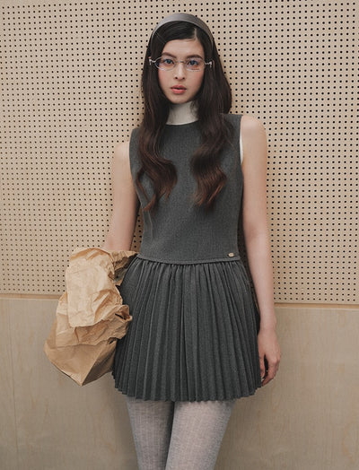 Layered Round Neck Pleated Vest Dress LAL0250