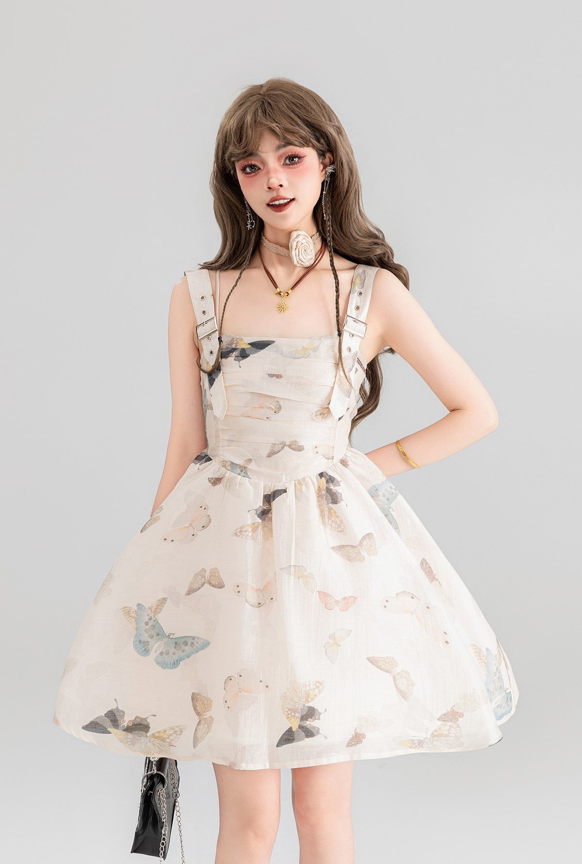 Butterfly Floral Suspender Seaside Holiday Slim Dress KEI0048