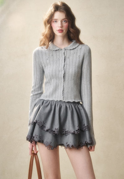 Flower Hollow Knit Cardigan/Camisole GRO0116