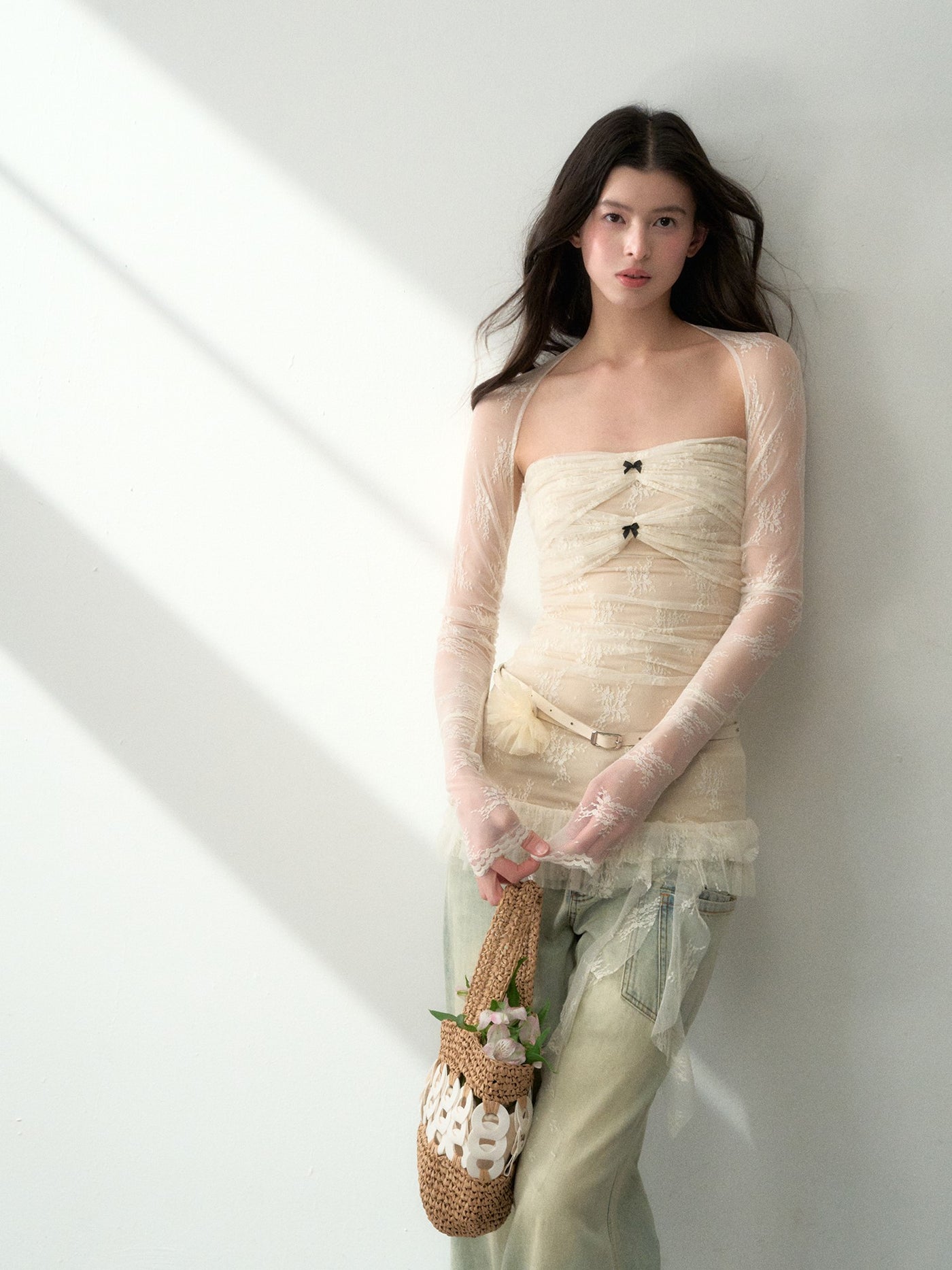 Lace Irregular Tube Top+Shawl LAL0190