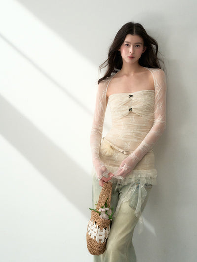 Lace Irregular Tube Top+Shawl LAL0190