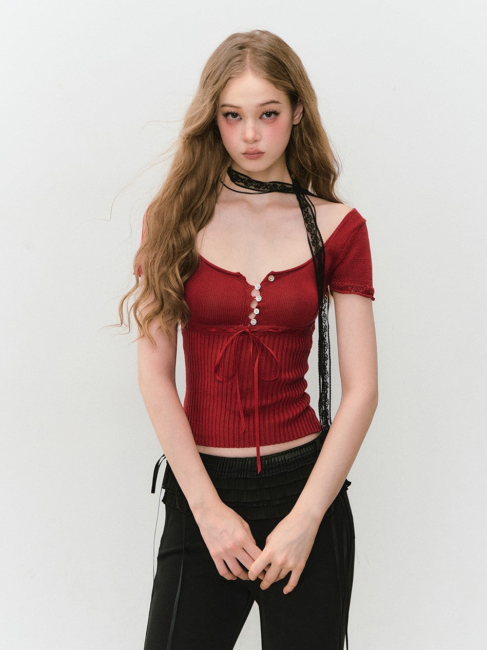 Bow Square Collar T-shirt VIA0305