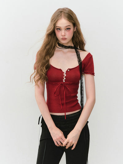 Bow Square Collar T-shirt VIA0305
