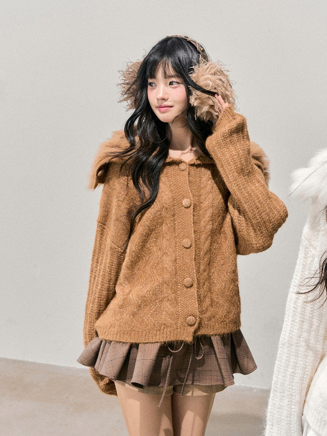 Large Fur Collar Knit Cardigan DIA0733