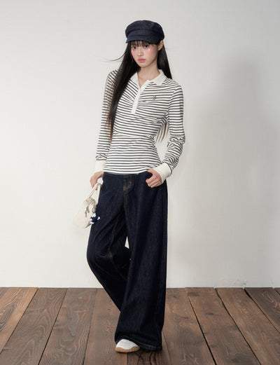 Striped Polo Long-sleeved T-shirt SOO0028