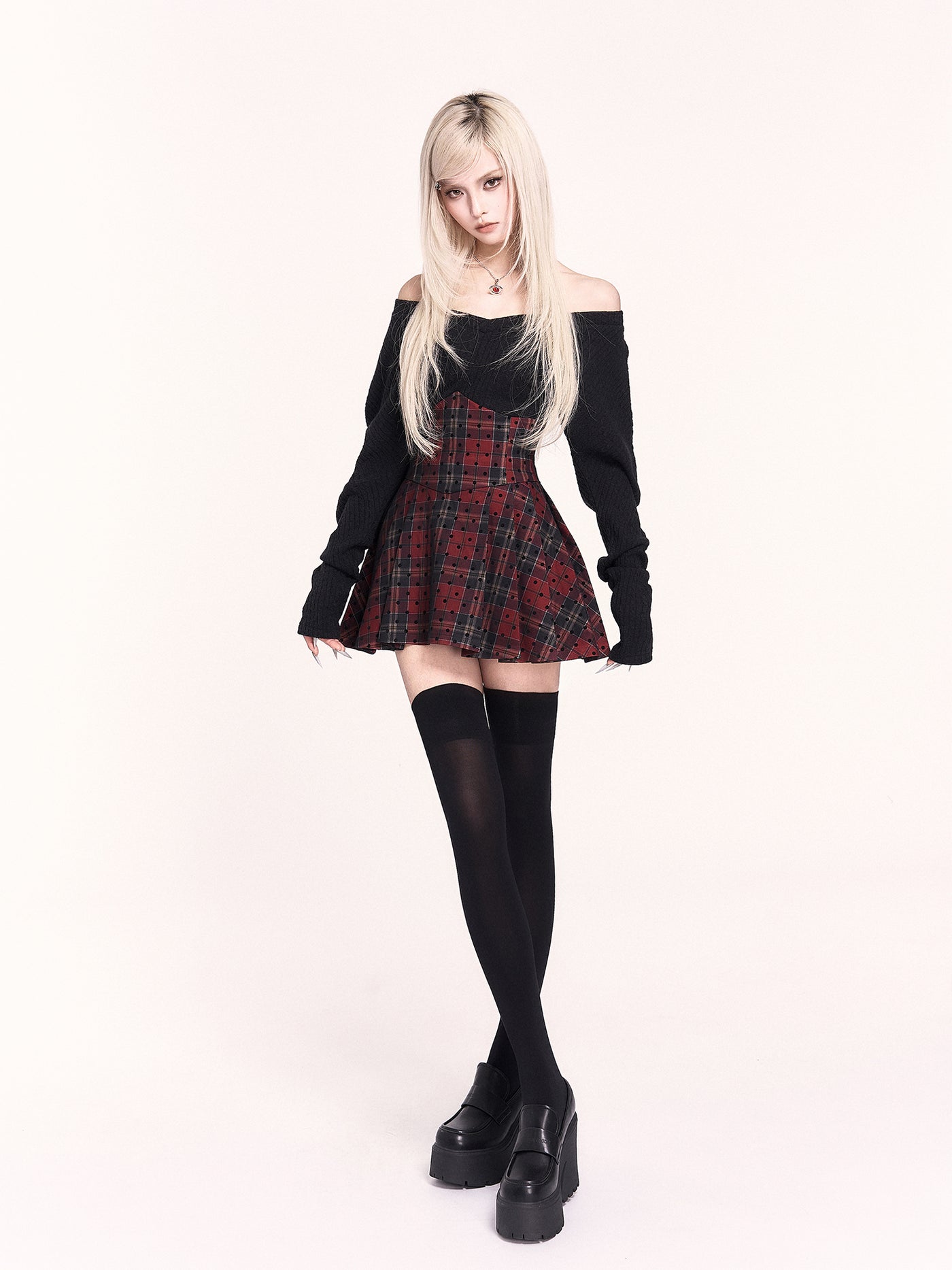 Plaid High Waisted Fishbone Pleated Skirt VOC0480