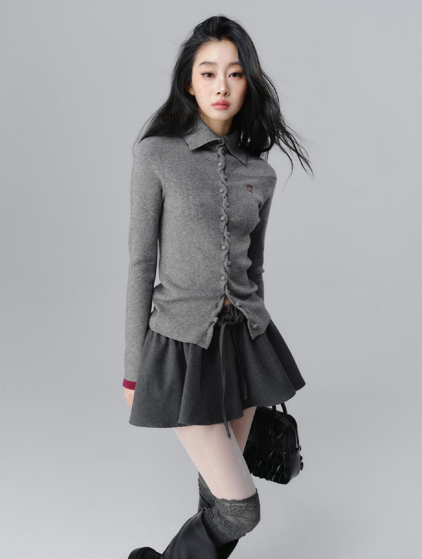 Gray Niche Slim Knitted Cardigan SAL0092