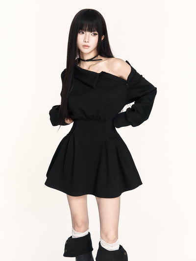 Off-Shoulder Long-Sleeved Sweatshirt Dress VOC0458