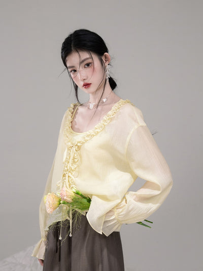 Feather Lemon Yellow Shirt+Camisole COT0307