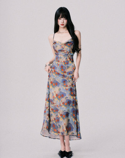 Floral Print Backless Long Dress LUL0154