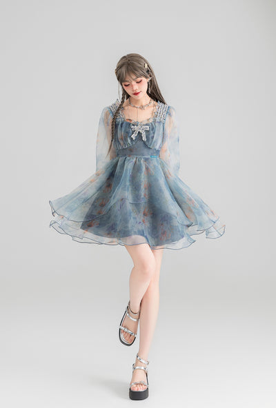 Floral Short/Long Sleeve Fairy Puffy Princess Dress KEI0065