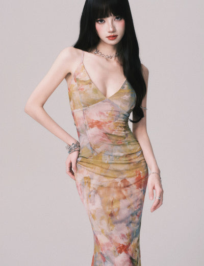 V-neck Long Suspender Dress LUL0163