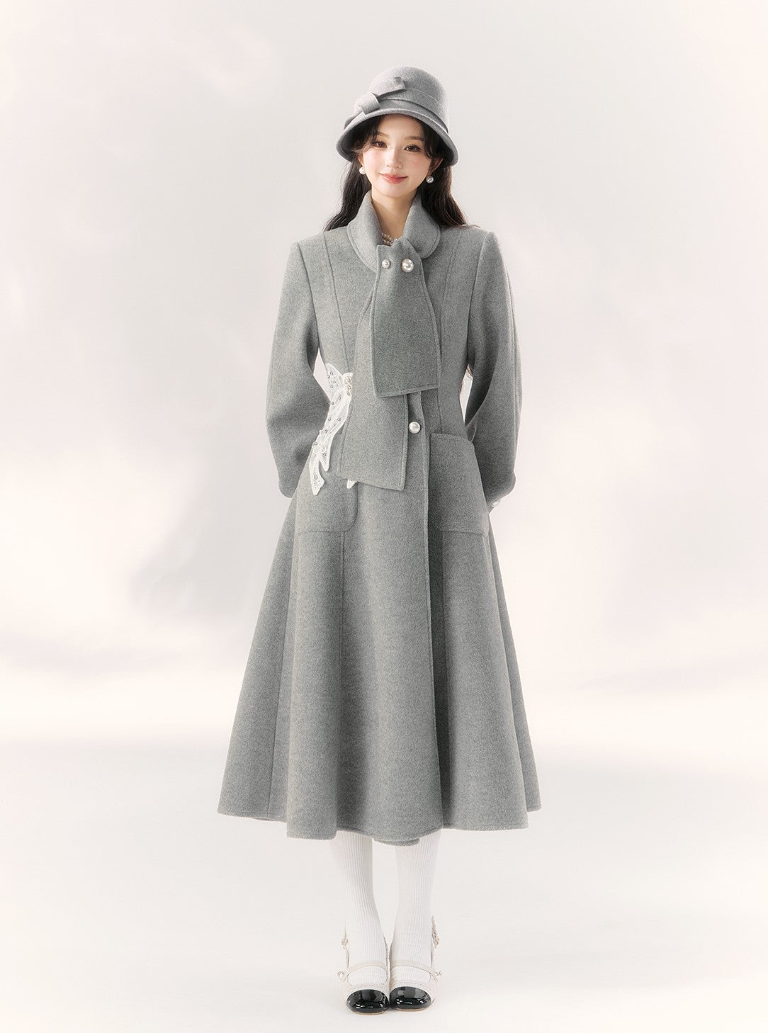 Gray Lace Bow Design Coat BBB0094