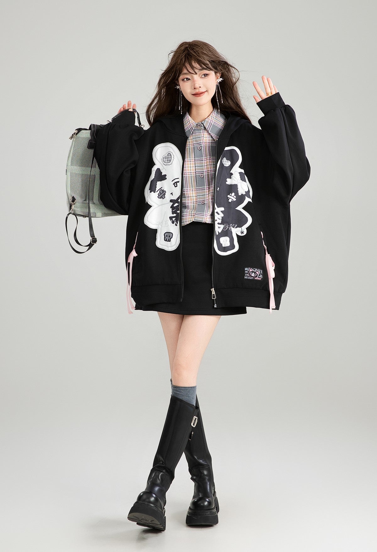 Ghost Design Loose Zipper Hooded Jacket KEI0180