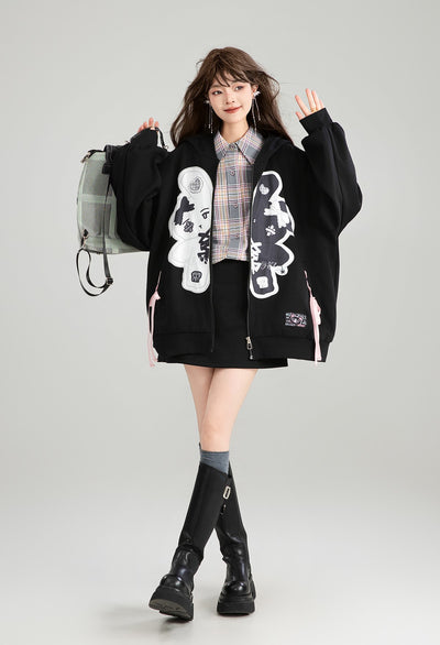 Ghost Design Loose Zipper Hooded Jacket KEI0180