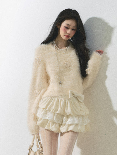 Snow Flower Long Sleeves Soft Short Sweater DIA0255