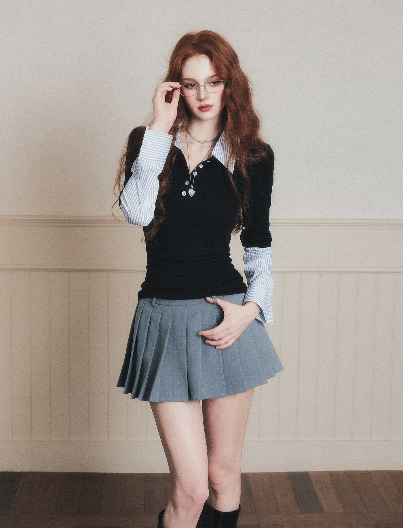Fake Two-piece Polo Collar Shirt LUL0190