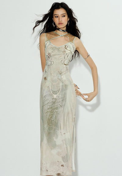 Cross-flower Mesh Print Dress OFA0241