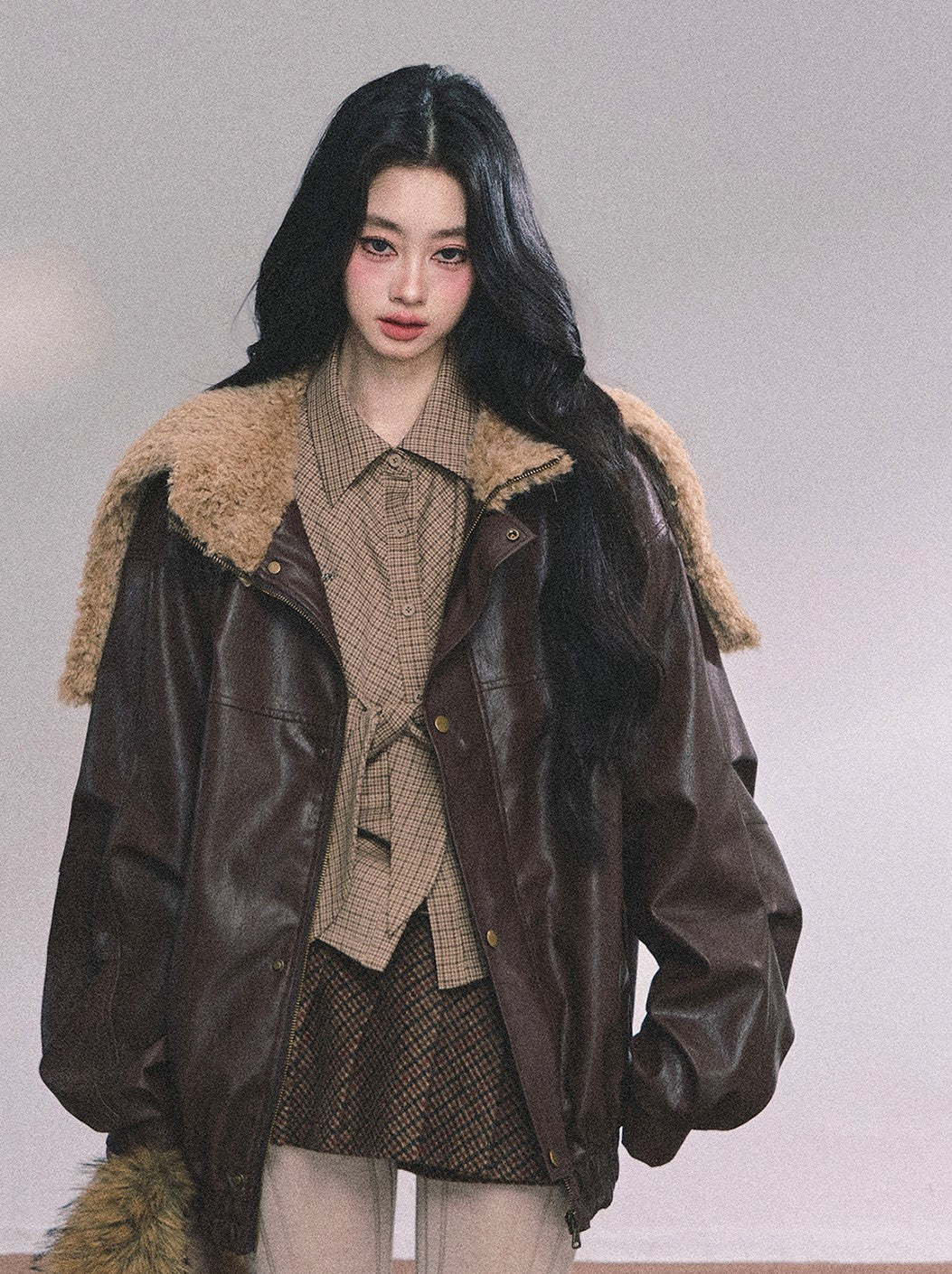 American Navy Collar Leather Jacket DIA0615