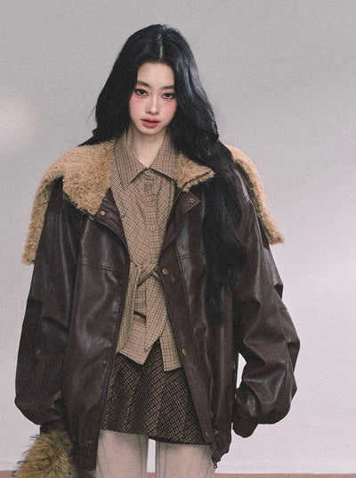 American Navy Collar Leather Jacket DIA0615