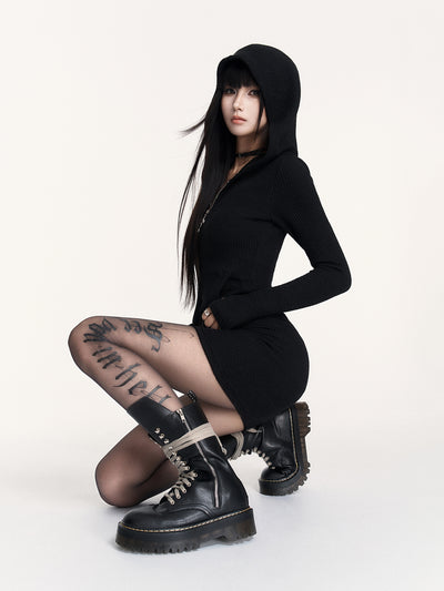 Black Cross Hooded Sweatshirt Dress VOC0478