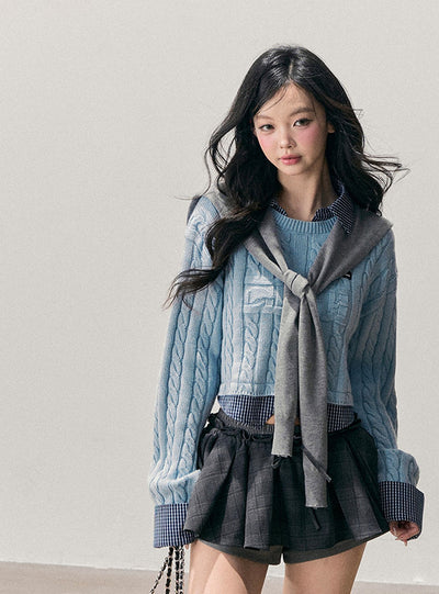 Skyblue Faux Two-Piece Wool Sweater DIA0748