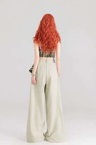 Button-decorated Drape Wide-leg Floor-length Pants KEI0162