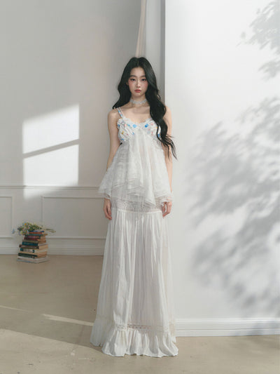 White Flower Printed Lace Camisole SAL0177