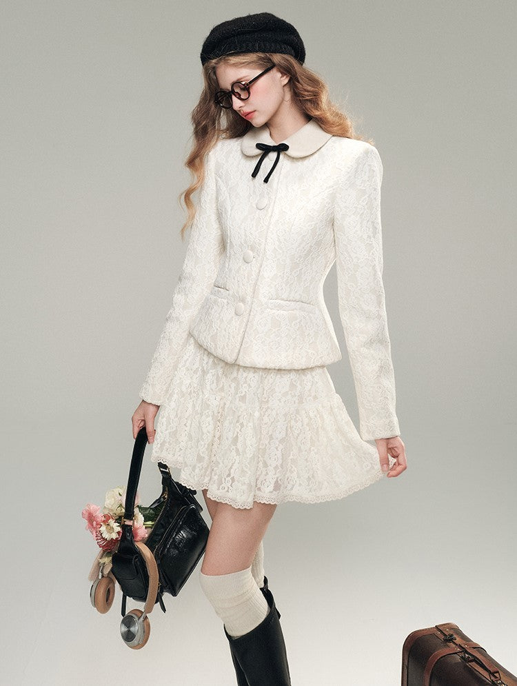 White Lace Woolen Jacket/Short Skirt GRO0077