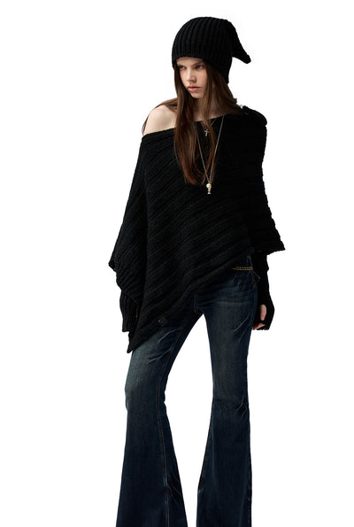 Black Irregular Sweater/Neck Warmer+Arm Sleeves 4MU0153
