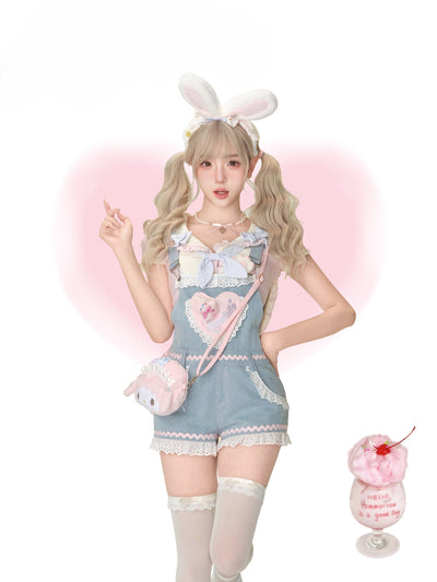 Strawberry Bunny Pink Top/Denim Overalls SER0159
