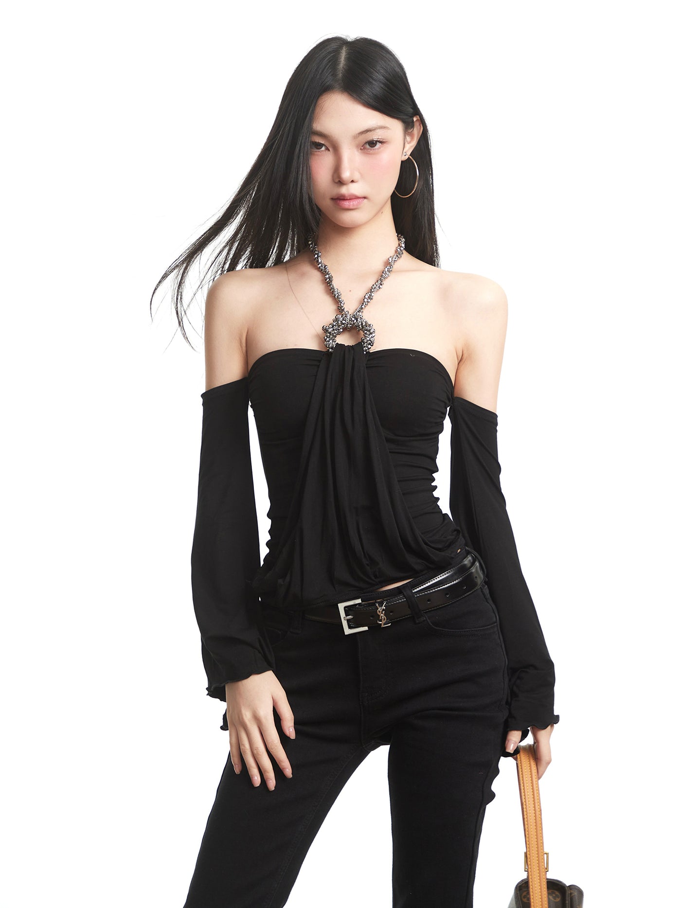 Off-Shoulder Long-Sleeve Bandeau T-Shirt UNC0312