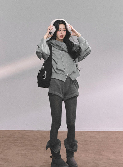 Fur Collar Sweatshirt/Shorts DIA0624