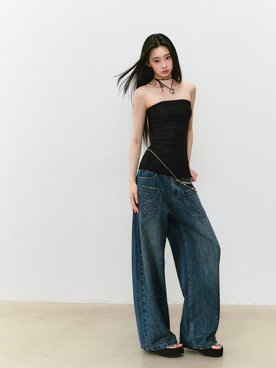 Rhinestone Wide-leg Denim Jeans VIA0328