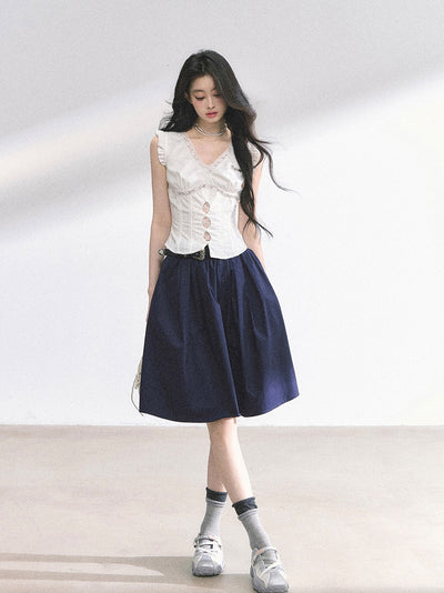 V-neck Lace Small Flying Sleeve Shirt DIA0523